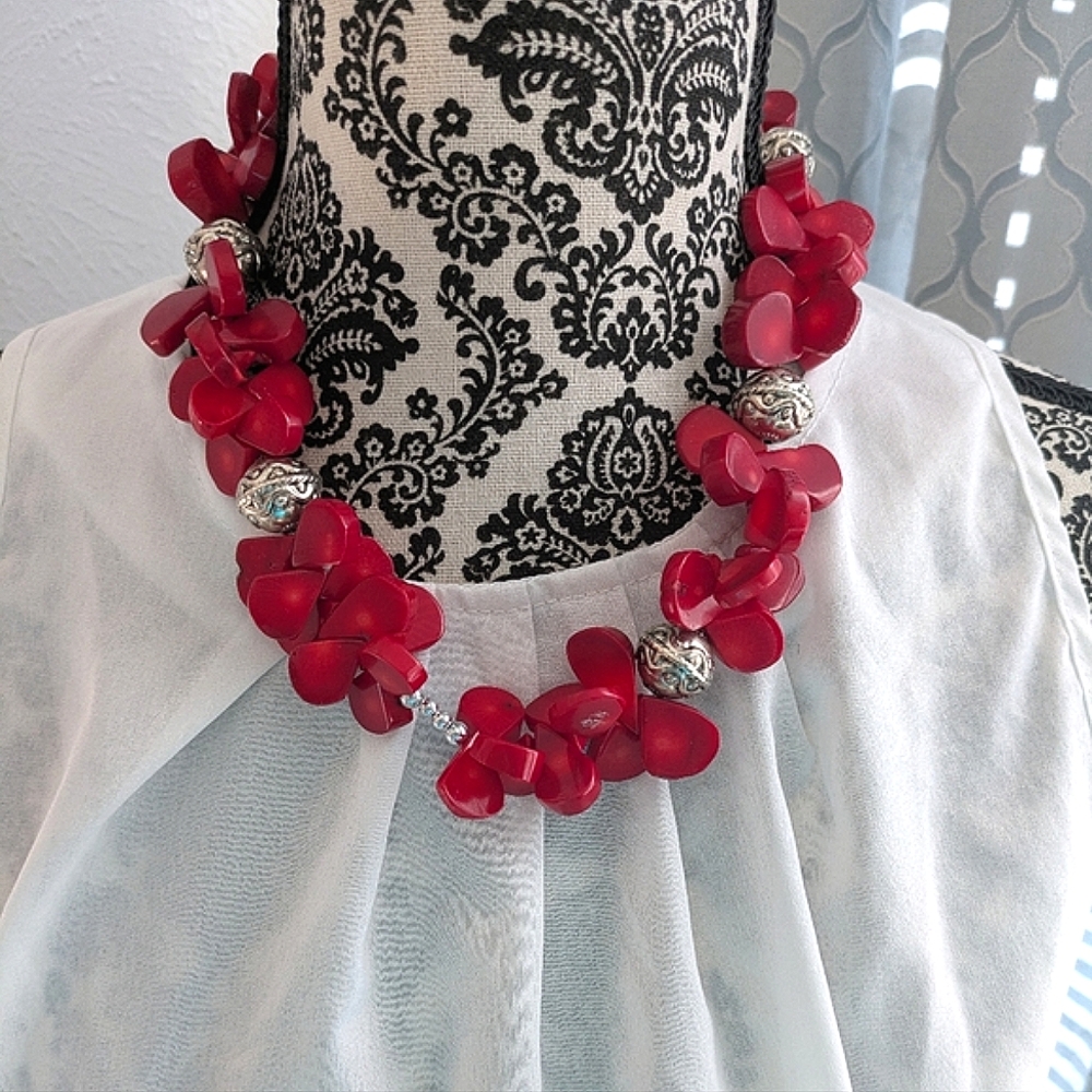 Red Statement Chunky Choker Statement Necklace - image 3